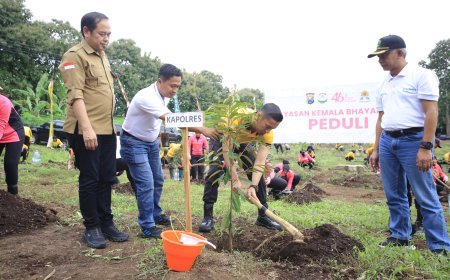 Jaga Kelestarian Lingkungan, Polres Madiun Gandeng Perhutani KPH Madiun Tanam Ribuan Bibit