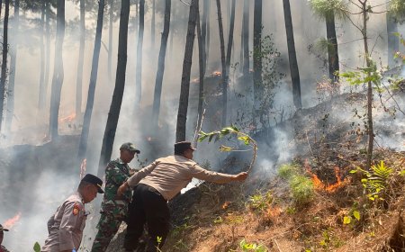 Polres Ponorogo dan Tim Gabungan Tembus Medan Curam Lereng Gunung Limas Padamkan Api Karhutla